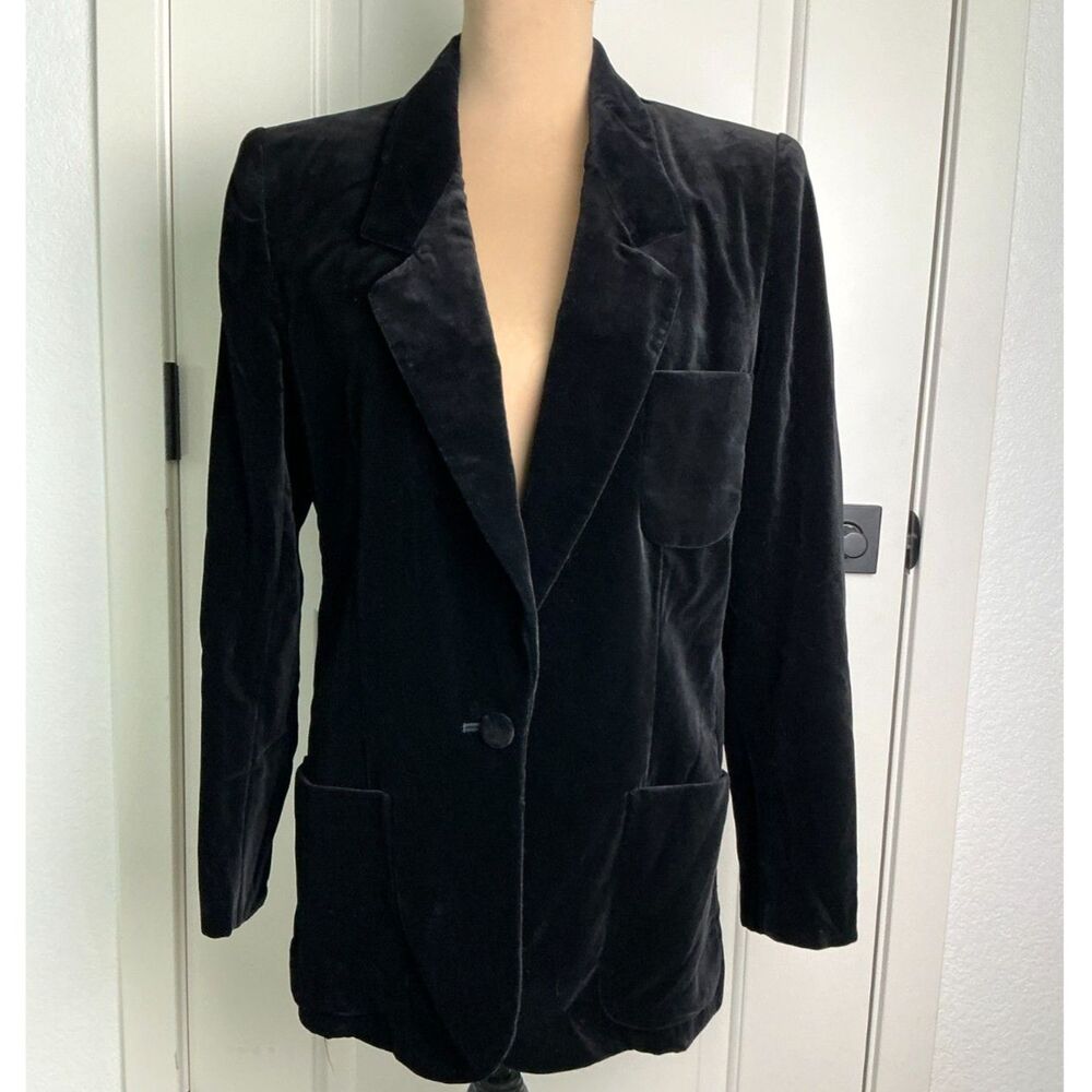 Vintage Anne Klein Black Velvet Blazer Size 10 Lion Label